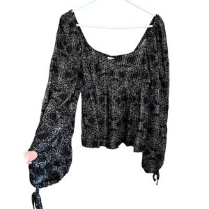Bloomfield Paisley Smocked Peasant Top Sz L Puff Sleeve Sweetheart Boho Milkmaid